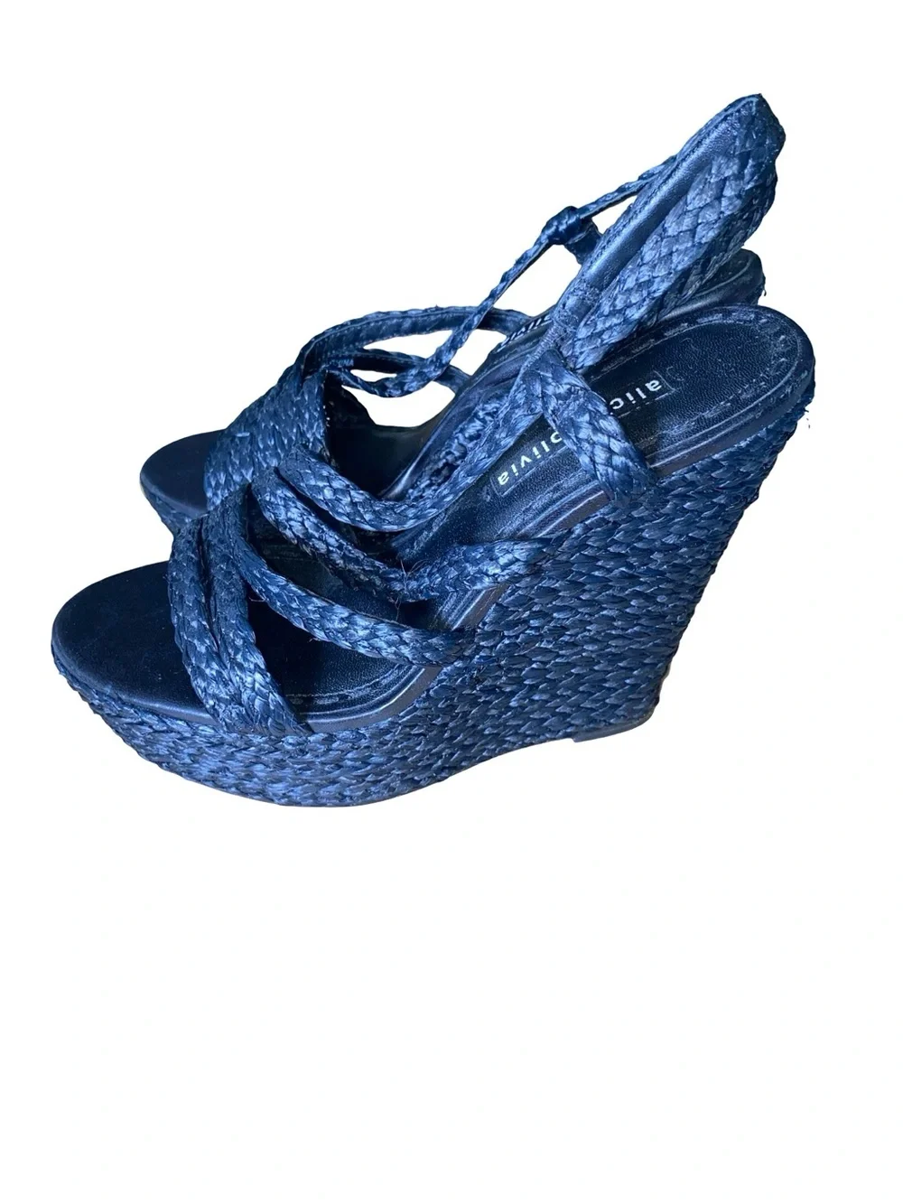 Alice + Olivia Blue Braided Raffia Platform Wedge Sandals size 8